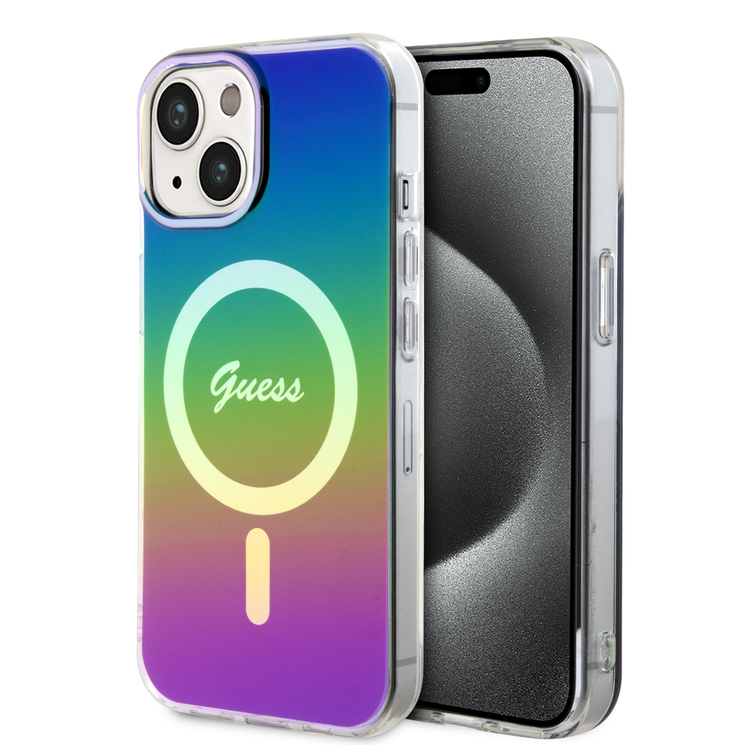 GUHMP15SHITSK_1 Guess Iridescent Magsafe Case Πολύχρωμη θήκη προστασίας από σκληρό πλαστικό – iPhone 15 (Rainbow Black – GUHMP15SHITSK) - Image 1