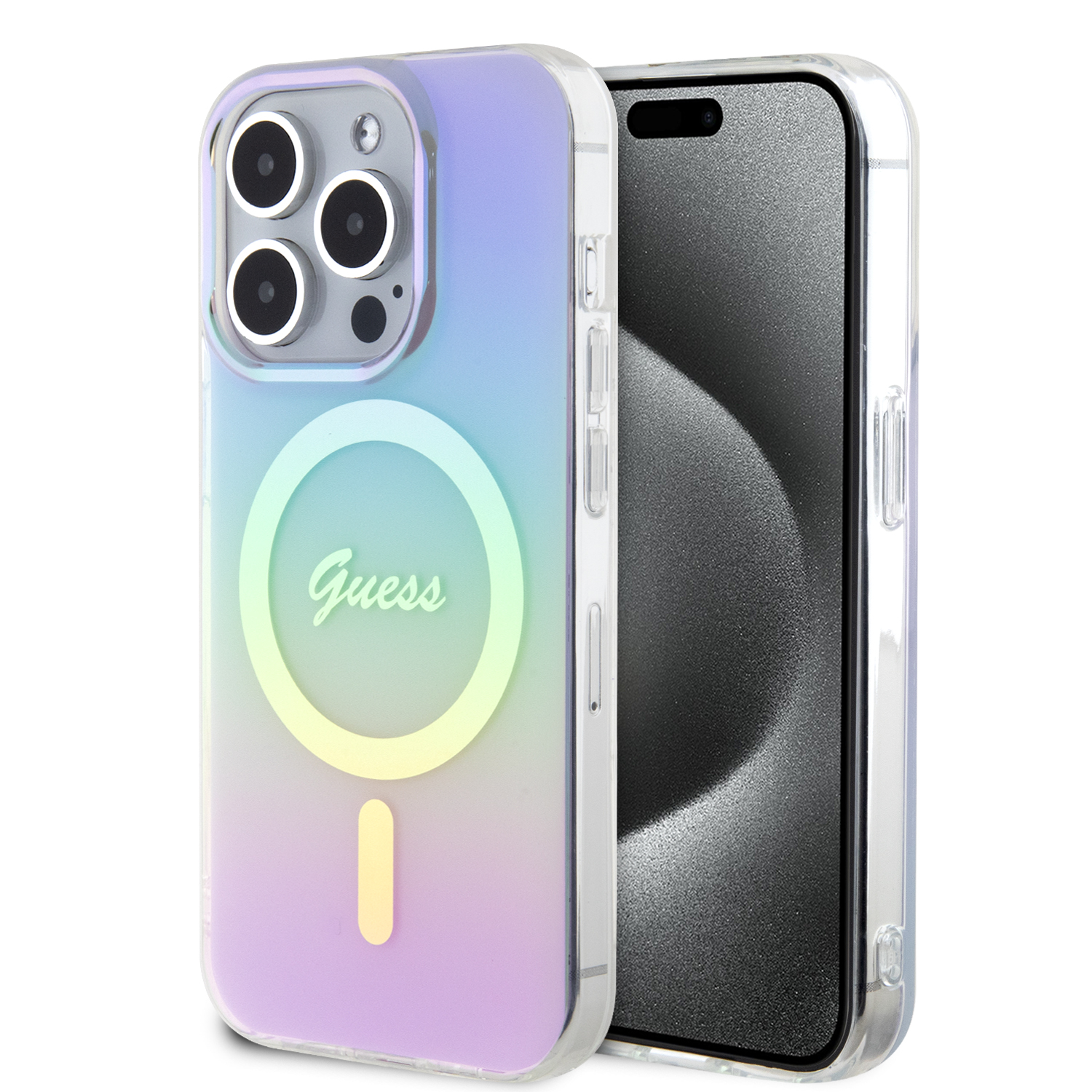 GUHMP15XHITSU_1 Guess Iridescent Magsafe Case Πολύχρωμη θήκη προστασίας από σκληρό πλαστικό – iPhone 15 Pro Max (Rainbow Purple – GUHMP15XHITSU) - Image 1