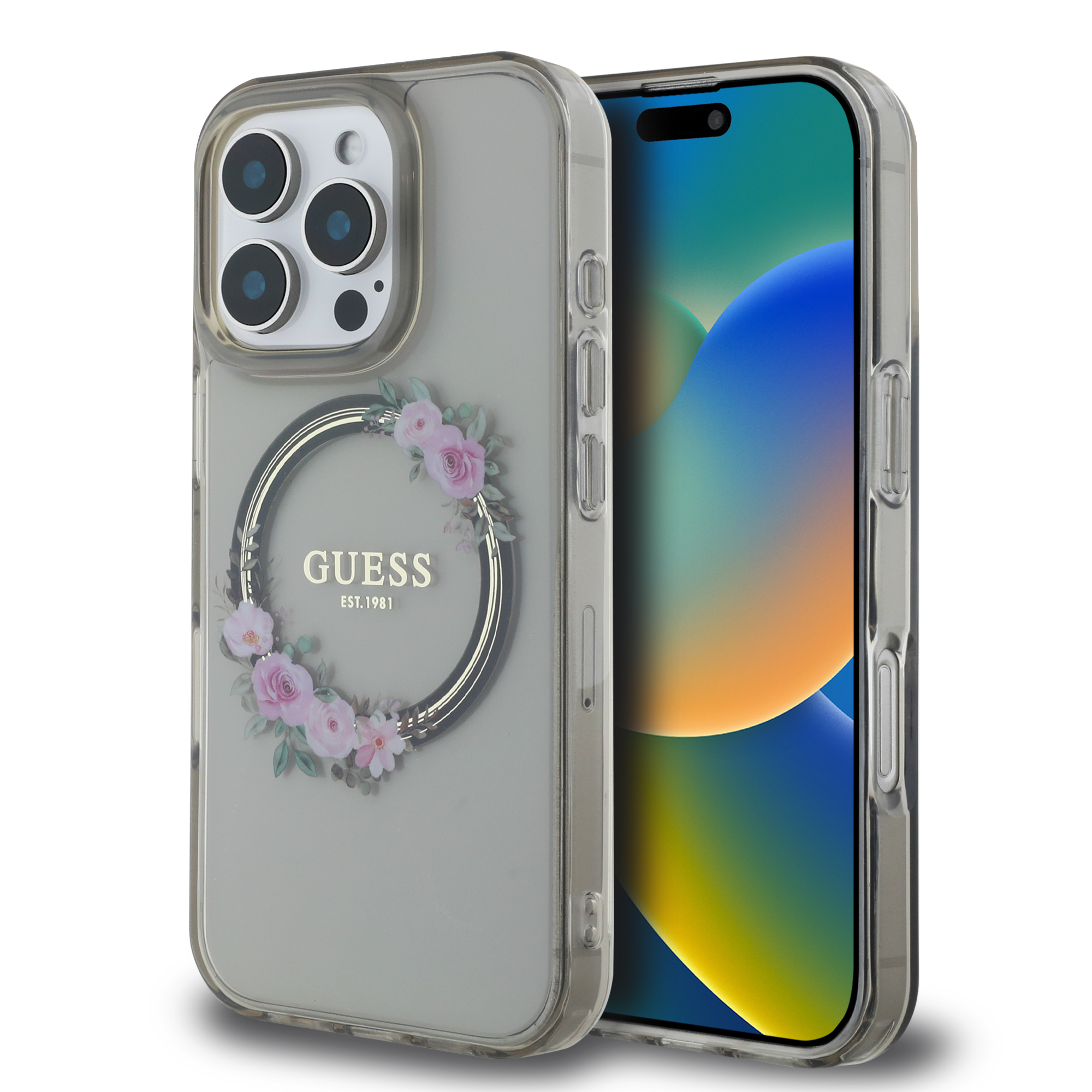 GUHMP16LHFWFCK_1 Guess Magsafe “Flower Wreath” Hard Case Θήκη προστασίας από σκληρό πλαστικό – iPhone 16 Pro (Μαύρο – GUHMP16LHFWFCK) - Image 1