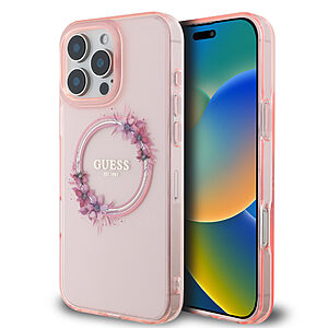 Guess Magsafe “Flower Wreath” Hard Case Θήκη προστασίας από σκληρό πλαστικό – iPhone 16 Pro (Ροζ – GUHMP16LHFWFCP)