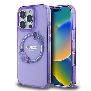 Guess Magsafe “Flower Wreath” Hard Case Θήκη προστασίας από σκληρό πλαστικό – iPhone 16 Pro (Μωβ – GUHMP16LHFWFCU)