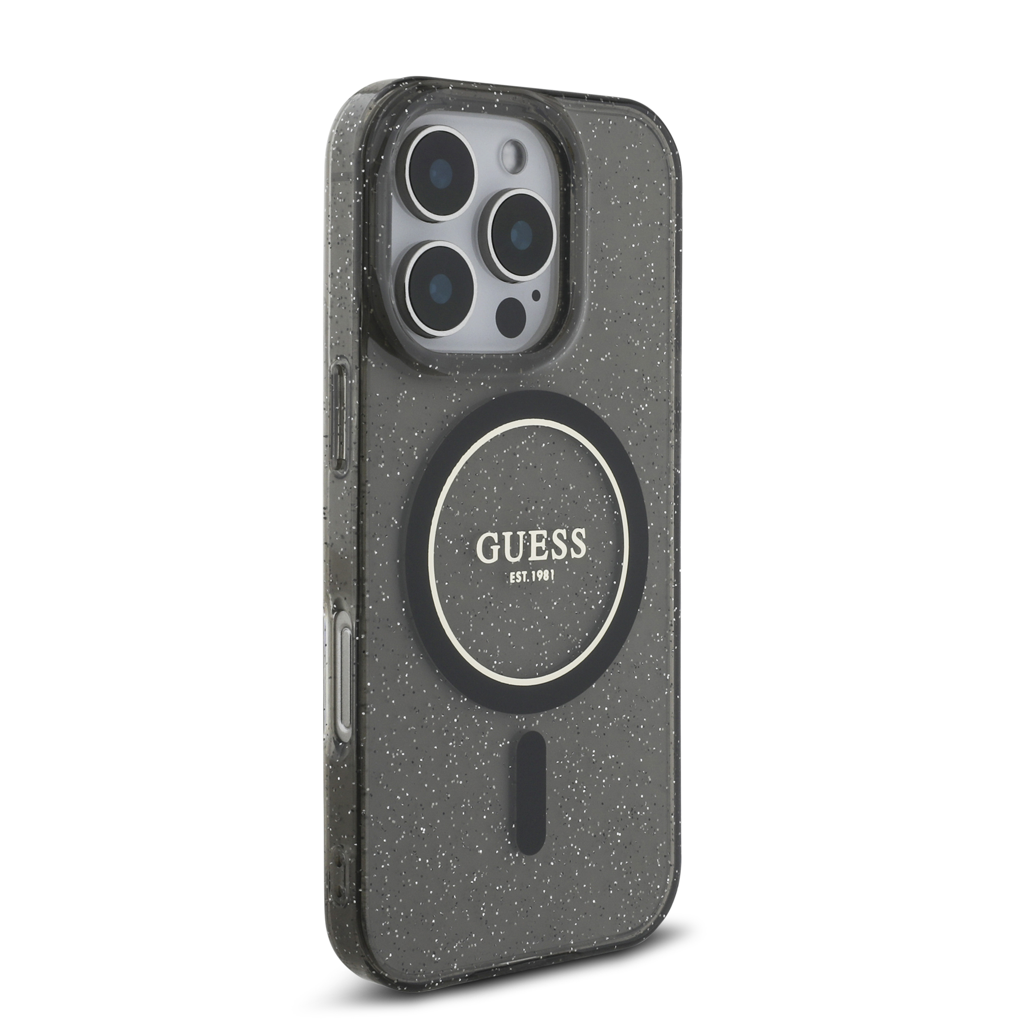 GUHMP16LHGCRELSK_1 Guess Magsafe “Glitter with Pearl Strap” Hard Case Θήκη προστασίας από σκληρό πλαστικό – iPhone 16 Pro (Μαύρο – GUHMP16LHGCRELSK) - Image 1