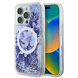 Guess Magsafe “Liquid Glitter Flower" Hard Case Θήκη προστασίας από σκληρό πλαστικό – iPhone 16 Pro (Μωβ – GUHMP16LLFMWTU)
