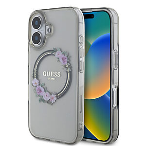 Guess Magsafe “Flower Wreath” Hard Case Θήκη προστασίας από σκληρό πλαστικό – iPhone 16 (Μαύρο – GUHMP16SHFWFCK)