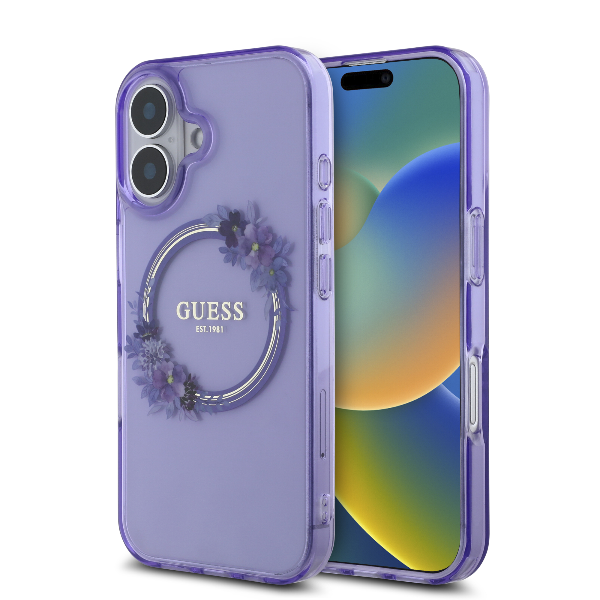 GUHMP16SHFWFCU_1 Guess Magsafe “Flower Wreath” Hard Case Θήκη προστασίας από σκληρό πλαστικό – iPhone 16 (Μωβ – GUHMP16SHFWFCU) - Image 1