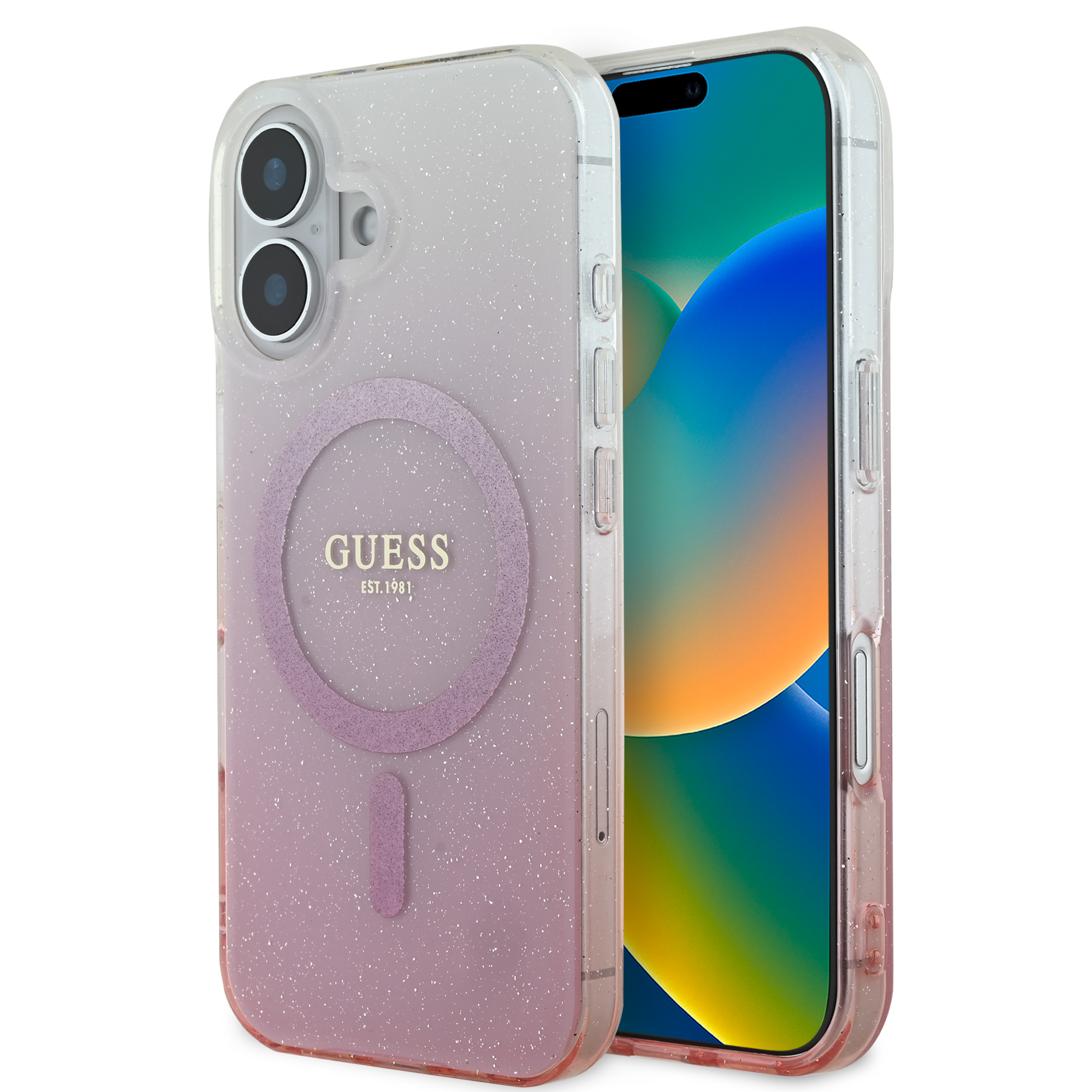 GUHMP16SHGRCELP_1 Guess Magsafe “Glitter Gradient” Hard Case Θήκη προστασίας από σκληρό πλαστικό – iPhone 16 (Ροζ – GUHMP16SHGRCELP) - Image 1