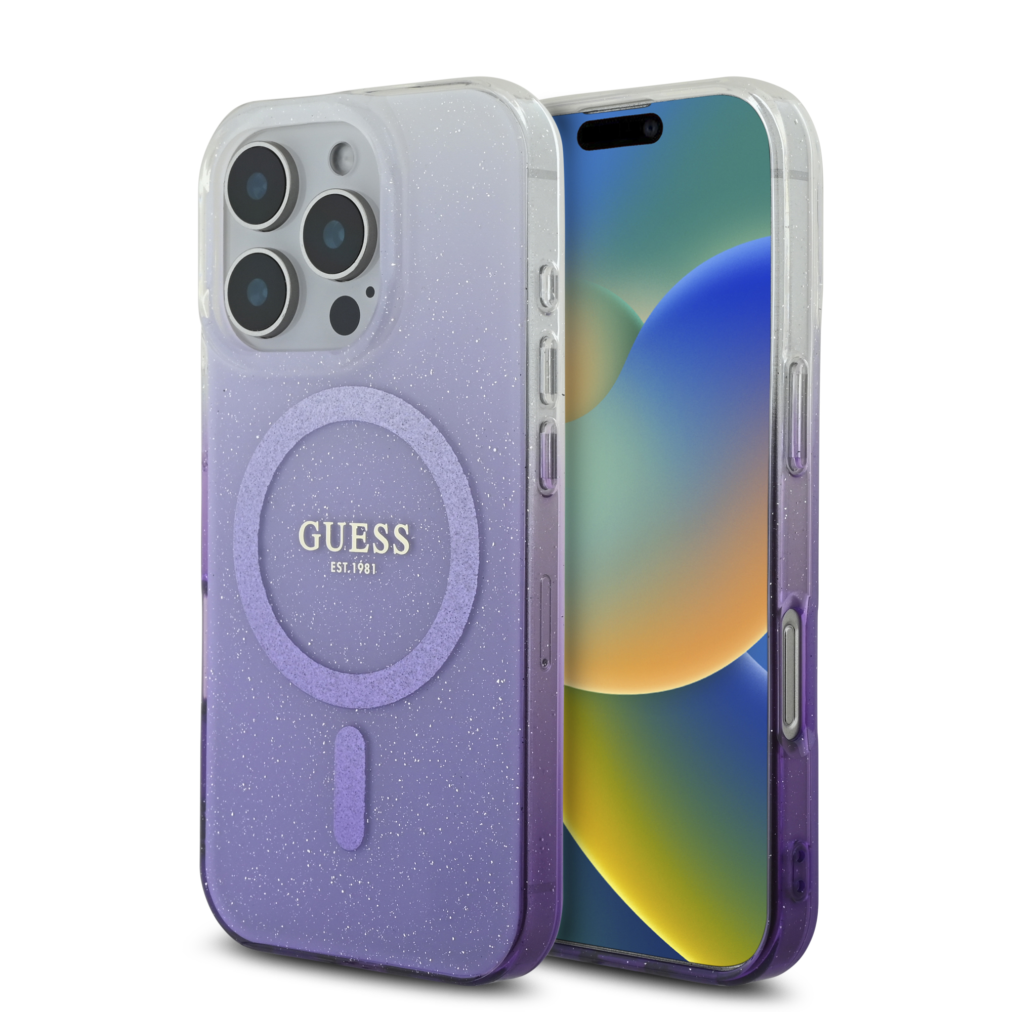 GUHMP16XHGRCELU_1 Guess Magsafe “Glitter Gradient” Hard Case Θήκη προστασίας από σκληρό πλαστικό – iPhone 16 Pro Max (Μωβ – GUHMP16XHGRCELU) - Image 1