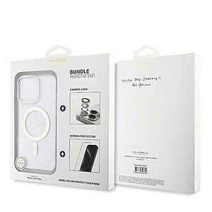 Guess IML Magsafe Case “Rhinestone Gold Lens + Screen” Θήκη προστασίας από σκληρό πλαστικό – iPhone 16 Pro Max (Clear/Glitter – GUOBPLTP16XHCMCGT)