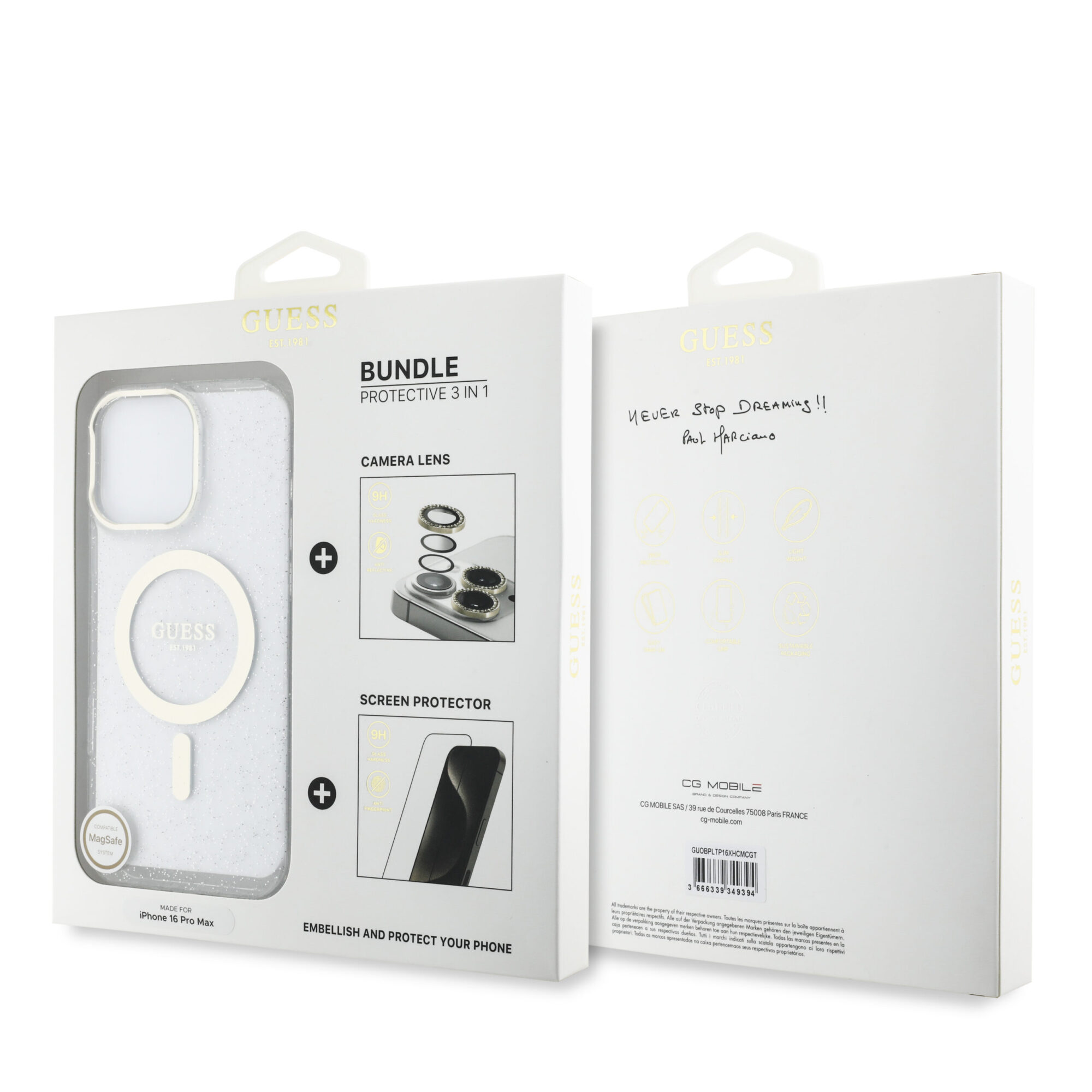 GUOBPLTP16XHCMCGT_1-scaled-1 Guess IML Magsafe Case “Rhinestone Gold Lens + Screen” Θήκη προστασίας από σκληρό πλαστικό – iPhone 16 Pro Max (Clear/Glitter – GUOBPLTP16XHCMCGT) - Image 1