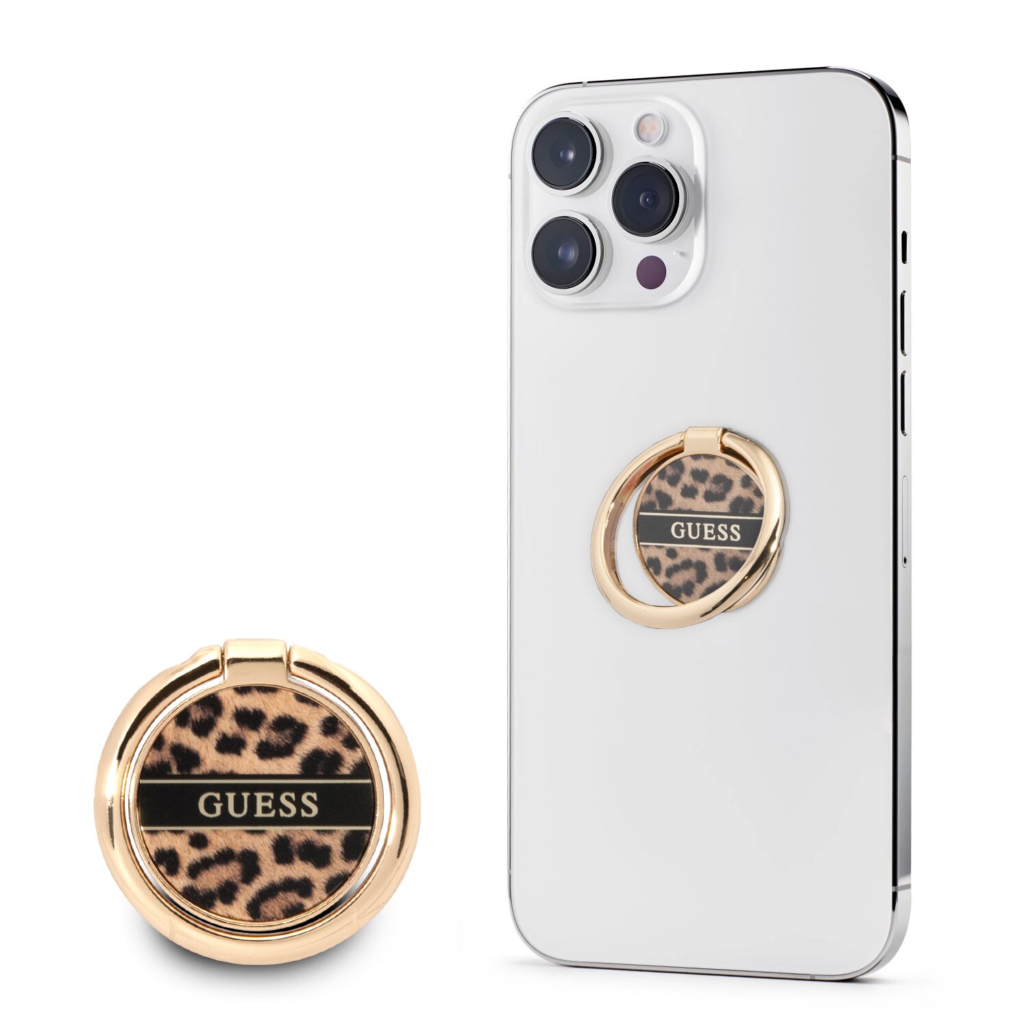 GURSHCLEOW_1 Guess 4G Ring Stand Μοντέρνο Pop Holder για smartphone σε χρυσό/leopard - Image 1