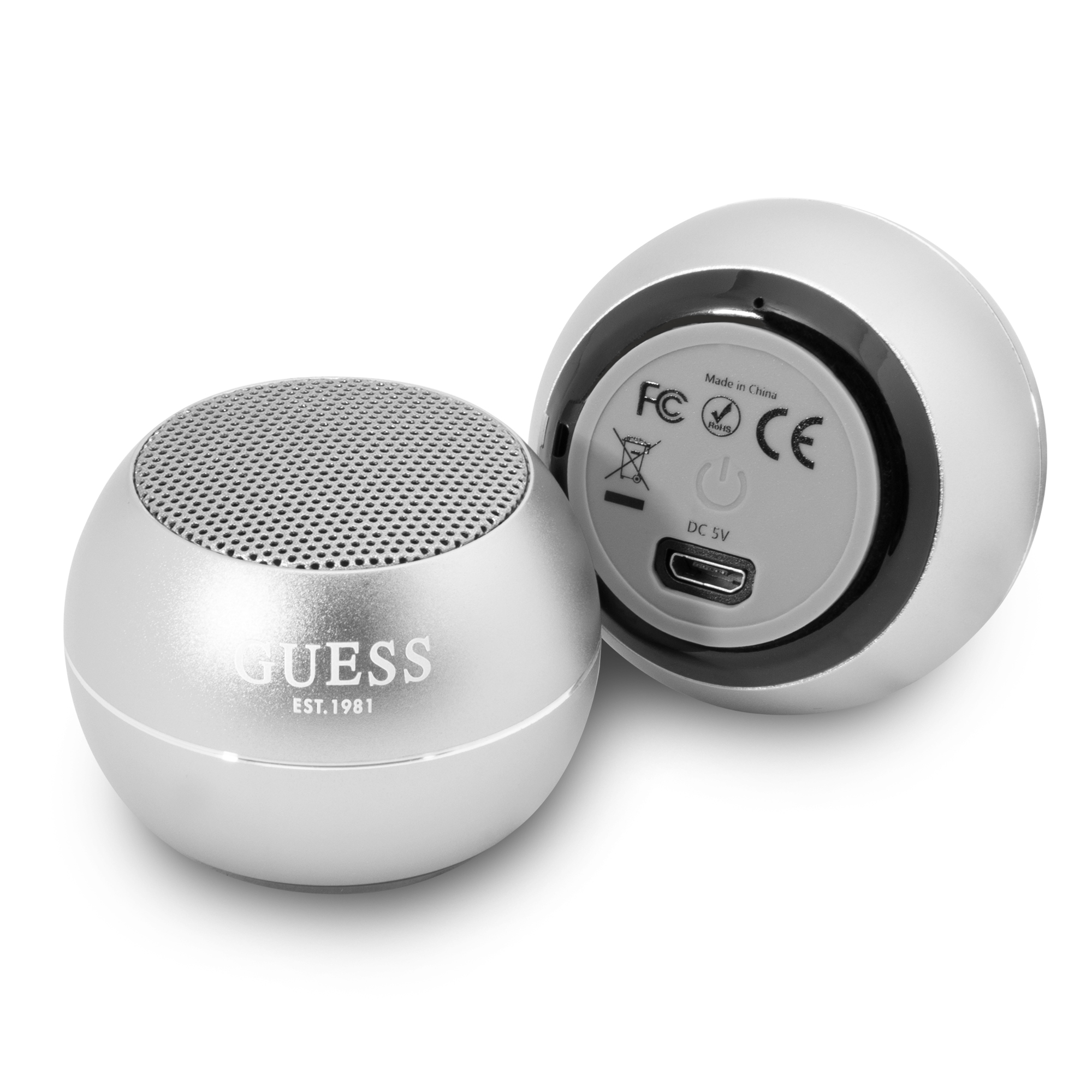 GUWSALGEG_1 Guess Mini Φορητό Αλουμινένιο Ηχείο Bluetooth 3W με 4 ώρες αυτονομία (ασημί) - Image 1