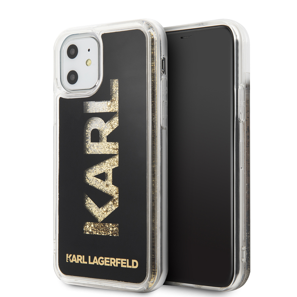 KLHCN61KAGBK_1 Karl Lagerfeld "Karl Logo Glitter Cover" Hard Case Θήκη προστασίας από σιλικόνη – iPhone 11 (Clear Glitter / Black / Gold) - Image 1