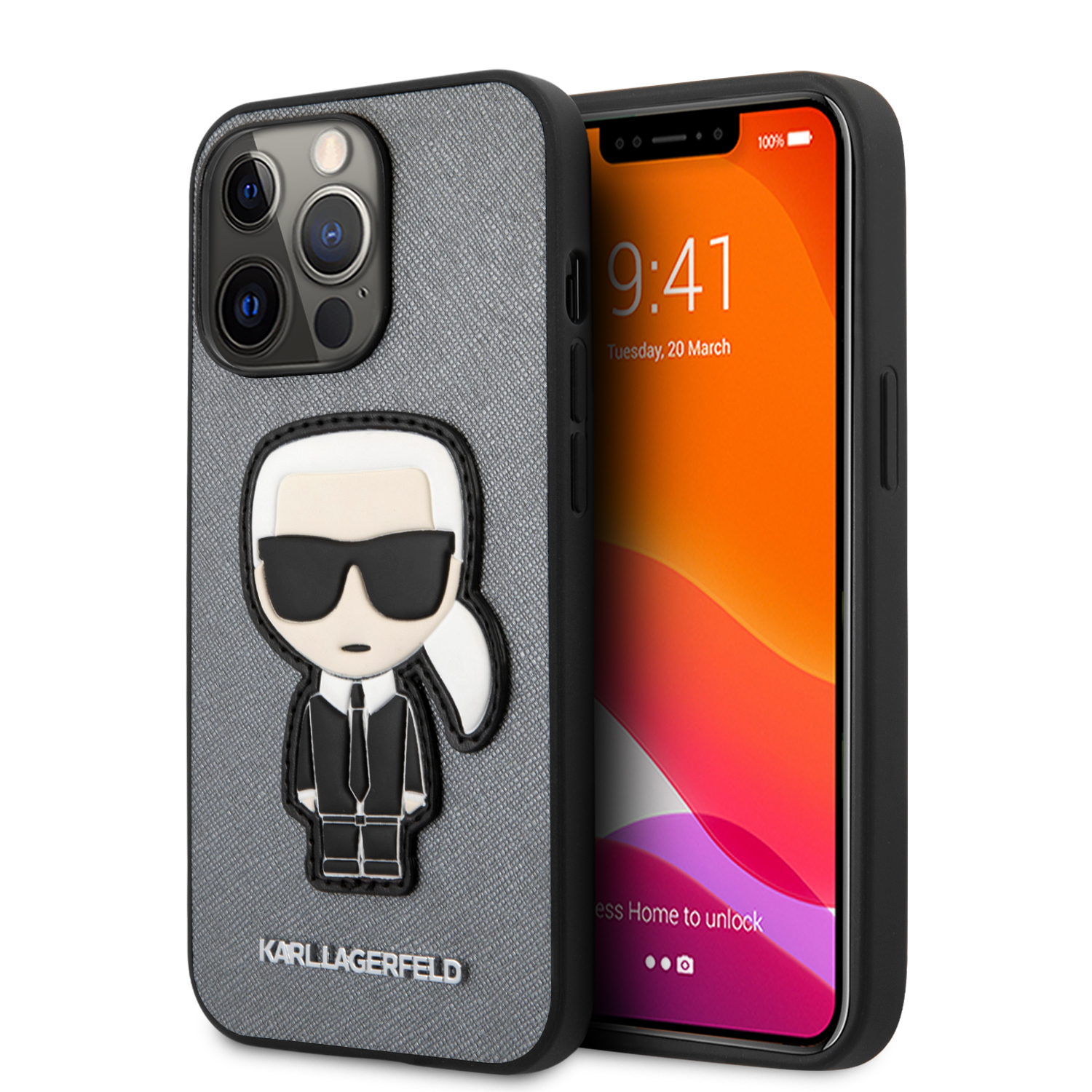 KLHCP13LOKPG_1 Karl Lagerfeld Ikonik Patch Saffiano Hard Case Θήκη προστασίας από δερματίνη – iPhone 13 Pro (ασημί – KLHCP13LOKPG) - Image 1