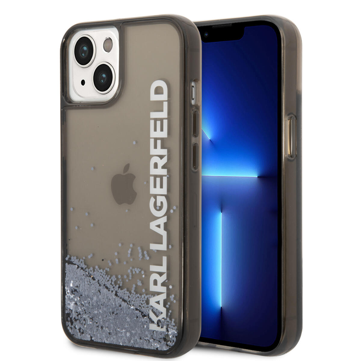 KLHCP14MLCKVK_1-compress Karl Lagerfeld Liquid Glitter Translucent Case Elongated Logo Θήκη προστασίας – iPhone 14 Plus (Clear Black/Glitter) - Image 1