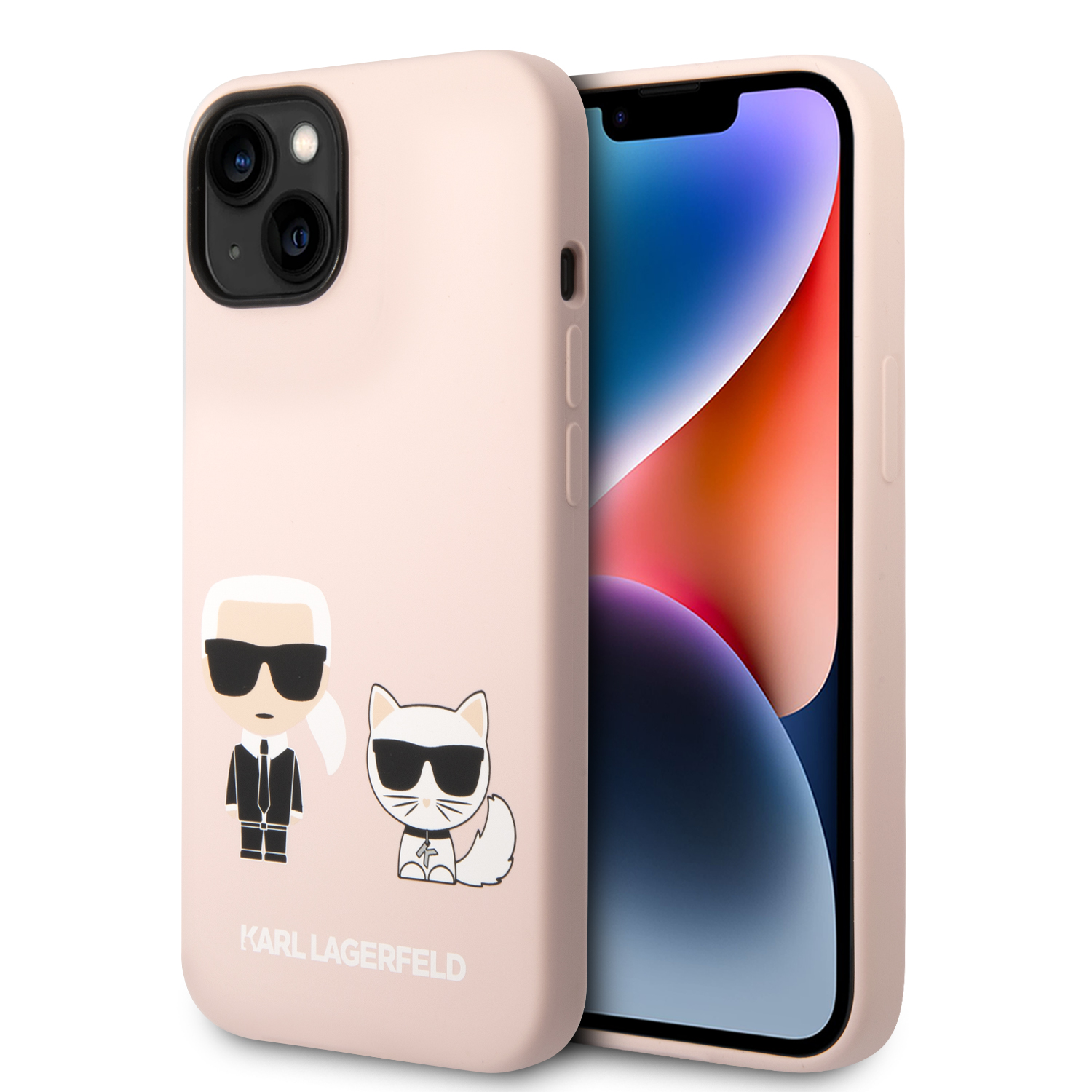 KLHCP14MSSKCI_1 Karl Lagerfeld Silicone Case Karl+Choupette Θήκη προστασίας από σιλικόνη – iPhone 14 Plus (Light Pink – KLHCP14MSSKCI) - Image 1
