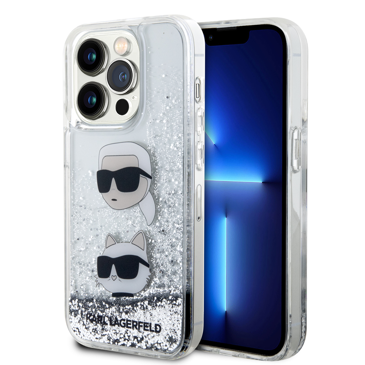 KLHCP14XLDHKCNS_1 Karl Lagerfeld Karl + Choupette Liquid Glitter Case Θήκη προστασίας από σιλικόνη – iPhone 14 Pro Max (Black – KLHCP14XLDHKCNS) - Image 1