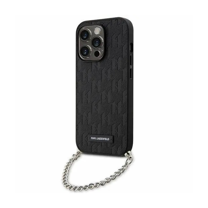 KLHCP14XSACKLHPK Karl Lagerfeld Saffiano Monogram Chain – Θήκη Προστασίας απο Σιλικόνη – iPhone 14 Pro Max (Black) - Image 1