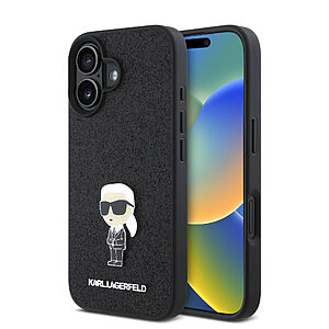 Karl Lagerfeld Ikonik Fixed Glitter Hard Case with Ikonik Metal Logo Θήκη προστασίας από σιλικόνη – iPhone 16 (Glitter Black – KLHCP16SGKNPSK)