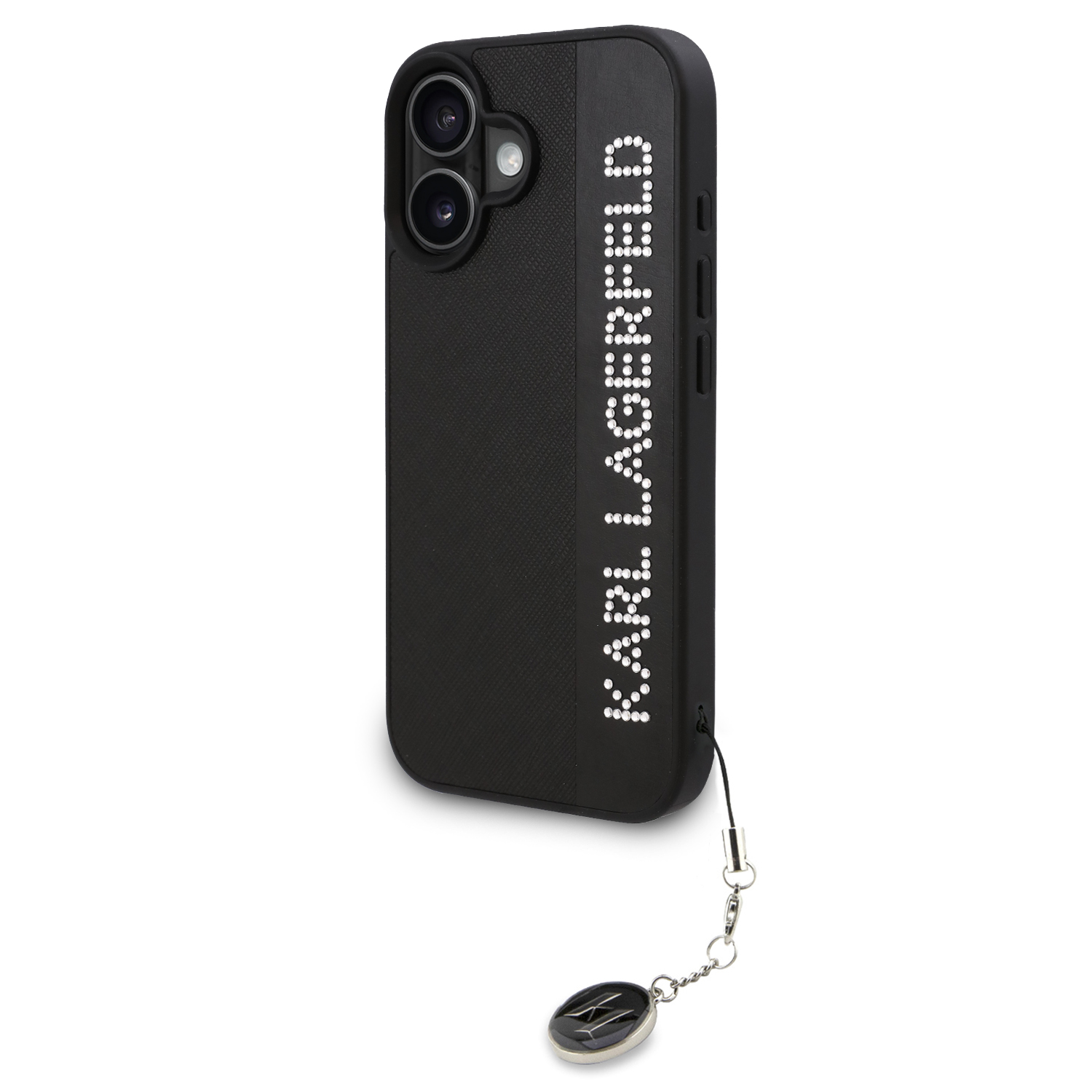 KLHCP16SPSAKDGCK_1 Karl Lagerfeld “Rhinestones and Charm” Θήκη προστασίας από για iPhone 16 με κρεμαστό στολίδι (Μαύρο – KLHCP16SPSAKDGCK) - Image 1