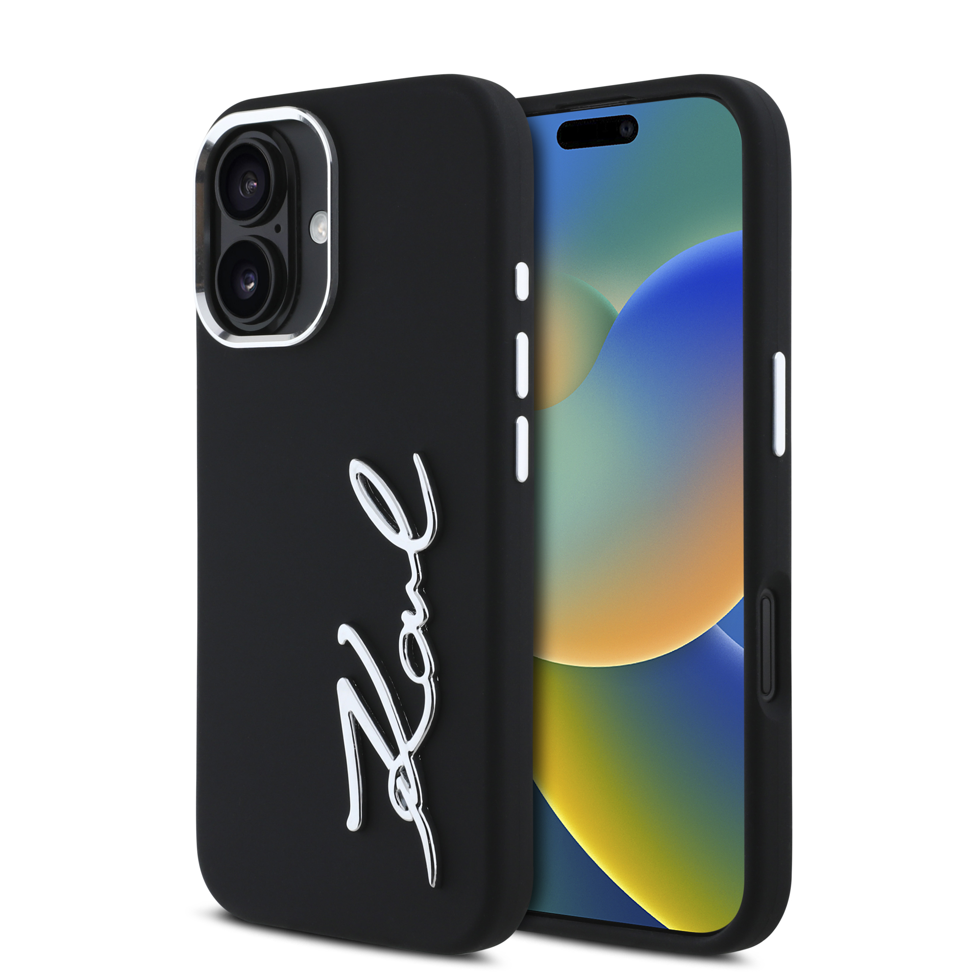 KLHCP16SSCMSMVK_1 Karl Lagerfeld “Signature Metal Logo Collection” Hard Case Θήκη προστασίας από σιλικόνη – iPhone 16 (Μαύρο – KLHCP16SSCMSMVK) - Image 1