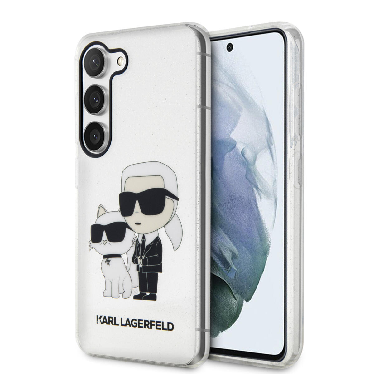 KLHCS23SHNKCTGT_1-compress Karl Lagerfeld Transpared Case Karl+Choupette- Θήκη προστασίας απο σιλικόνη -Samsung Galaxy S23 S911 (Clear/Glitter) - Image 1