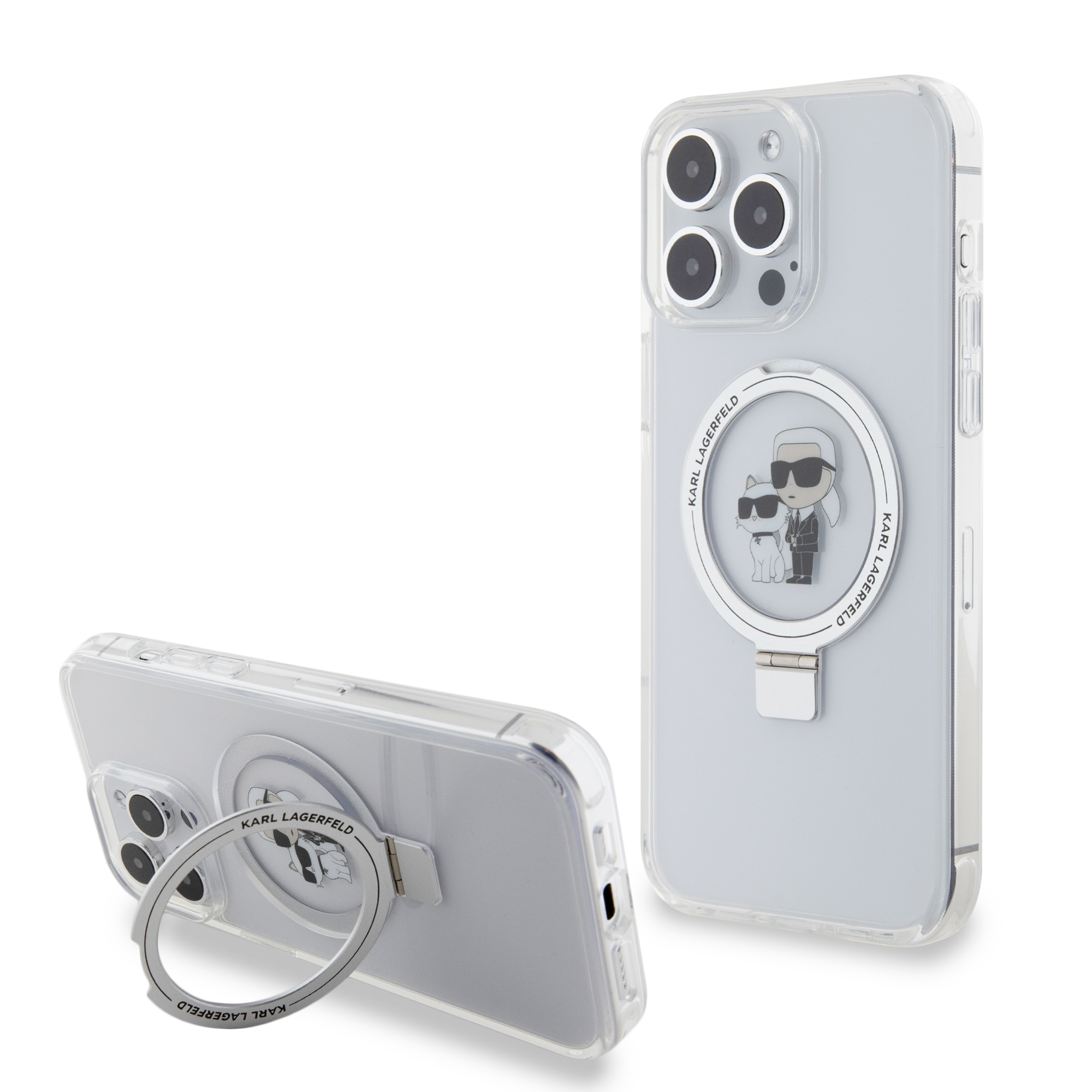 KLHMP15XHMRSKCH_1-1 Karl Lagerfeld Magsafe Ringstand Case "Karl & Choupette's Head" Θήκη προστασίας από σκληρό πλαστικό για iPhone 15 Pro Max (Διάφανο – KLHMP15XHMRSKCH) - Image 1