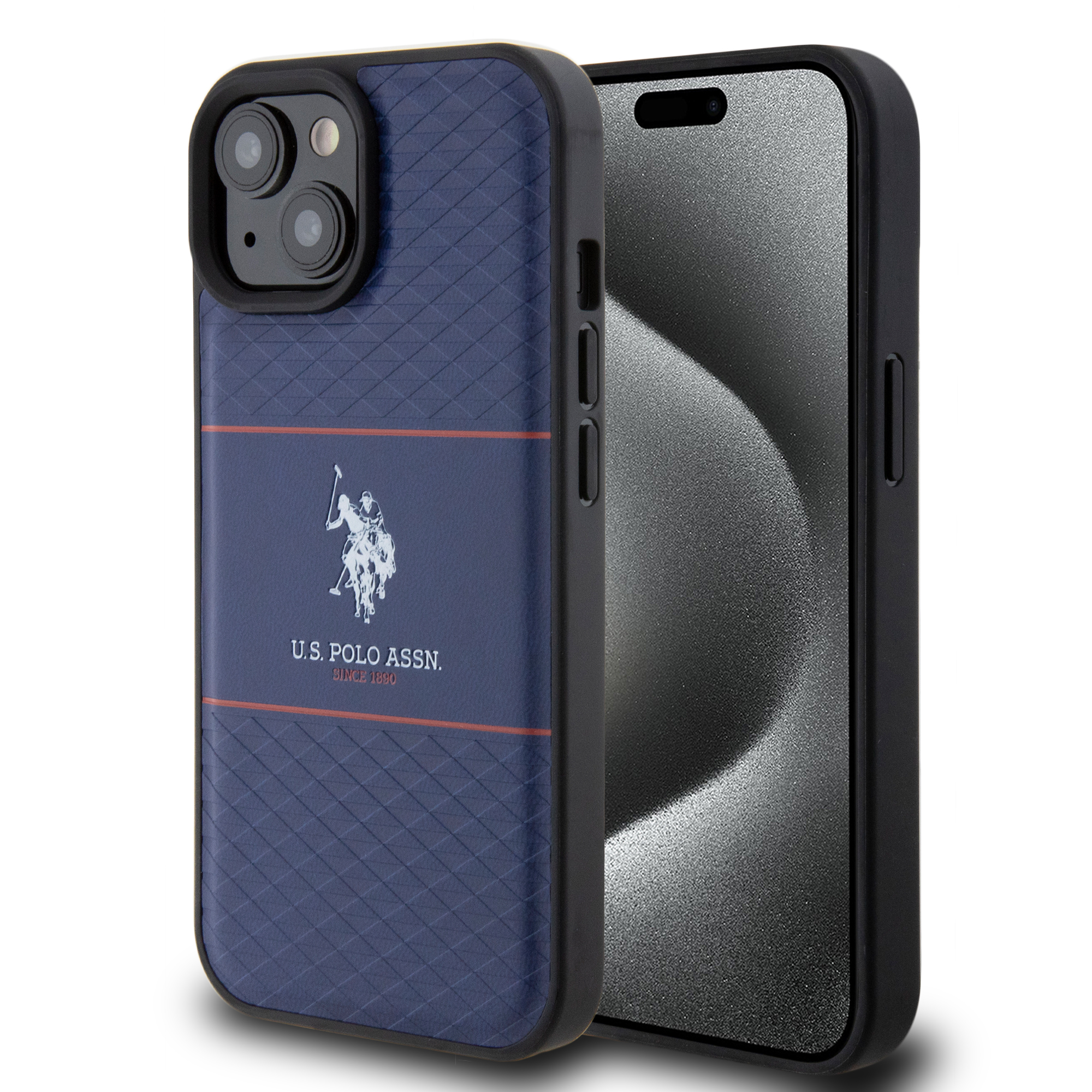 USHCP15SPTRV_1 U.S. Polo Assn. HC PU Pattern Stripe – Θήκη προστασίας από σιλικόνη iPhone 15 (Navy – USHCP15SPTRV) - Image 1
