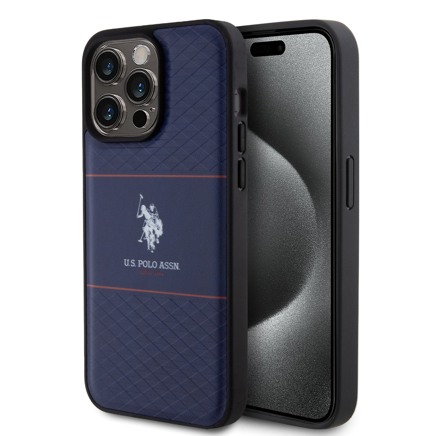 USHCP15XPTRV_1 U.S. Polo Assn. HC PU Pattern Stripe – Θήκη προστασίας από σιλικόνη iPhone 15 Pro Max (Navy – USHCP15XPTRV) - Image 1