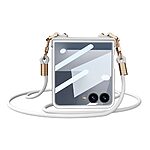 Θήκη Samsung Galaxy Z Flip7 5G GKK Full Premium Protection με προστασία οθόνης Tempered Glass και κορδονάκι για το λαιμό από σκληρό πλαστικό ασημί