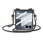 Θήκη Samsung Galaxy Z Flip7 5G GKK Full Premium Protection με προστασία οθόνης Tempered Glass και κορδονάκι για το λαιμό από σκληρό πλαστικό μαύρο