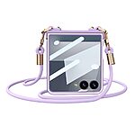 Θήκη Samsung Galaxy Z Flip7 5G GKK Full Premium Protection με προστασία οθόνης Tempered Glass και κορδονάκι για το λαιμό από σκληρό πλαστικό μωβ