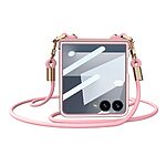 Θήκη Samsung Galaxy Z Flip7 5G GKK Full Premium Protection με προστασία οθόνης Tempered Glass και κορδονάκι για το λαιμό από σκληρό πλαστικό ροζ