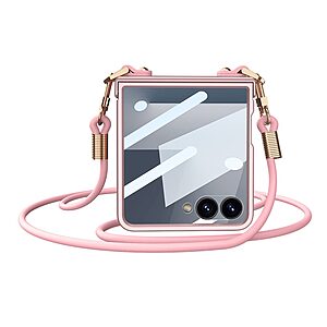 Θήκη Samsung Galaxy Z Flip7 5G GKK Full Premium Protection με προστασία οθόνης Tempered Glass και κορδονάκι για το λαιμό από σκληρό πλαστικό ροζ