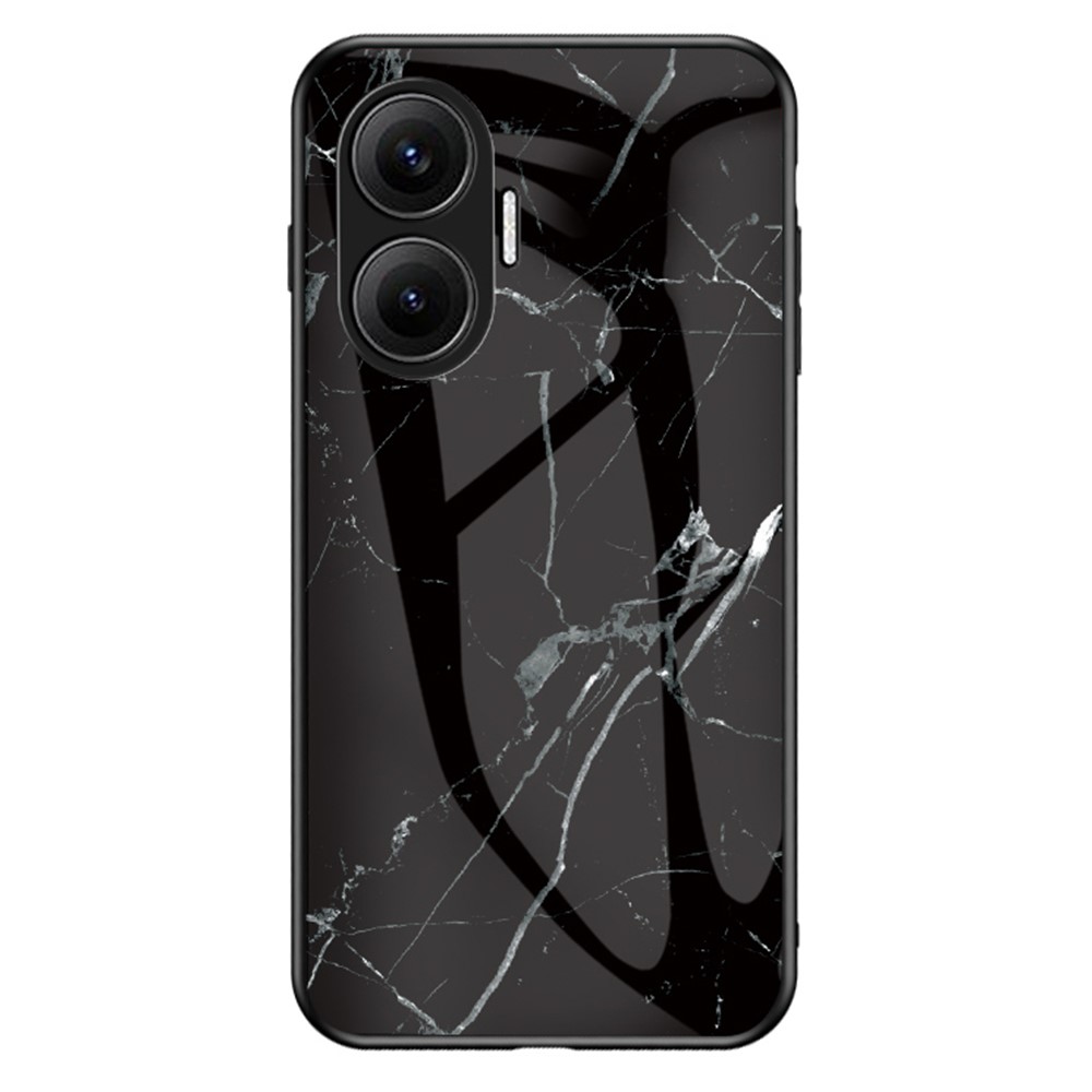 Θήκη Xiaomi Poco F7 5G OEM σχέδιο Marble με Πλάτη Tempered Glass TPU μαύρο Θήκη Xiaomi Poco F7 5G OEM σχέδιο Marble με Πλάτη Tempered Glass TPU μαύρο