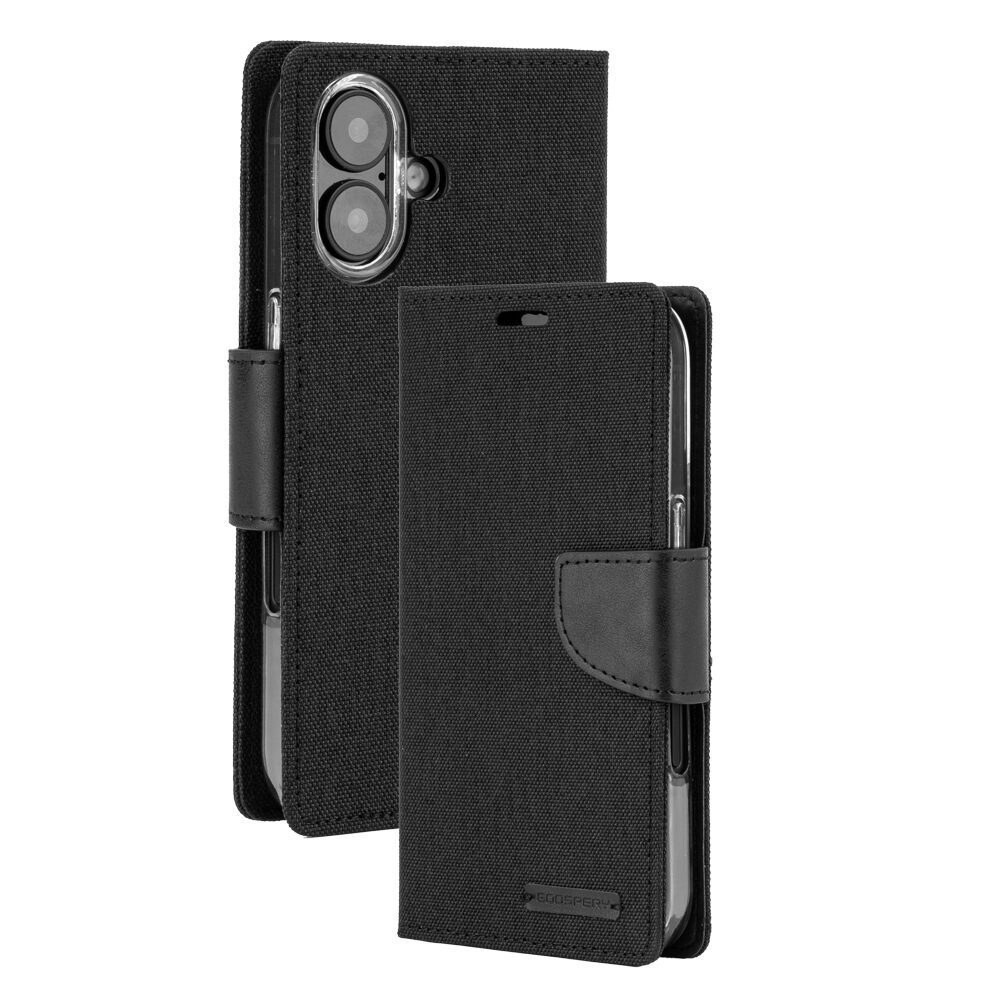 039741 Θήκη Mercury Goospery® Canvas Diary book με βάση στήριξης, υποδοχές καρτών και μαγνητικό κούμπωμα για iPhone 17 - μαύρο - Image 1