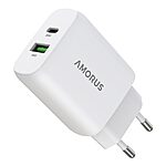 Ταχυφορτιστής Τοίχου AMORUS - GaN 30W - USB-C & USB-A - Dual Port - EU Plug