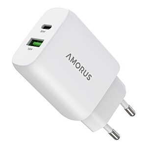 Ταχυφορτιστής Τοίχου AMORUS - GaN 30W - USB-C & USB-A - Dual Port - EU Plug
